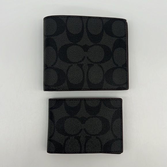 Boxed 3 In 1 Wallet Gift Set In Signature Canvas Black/Oxblood - Picture 3 of 14